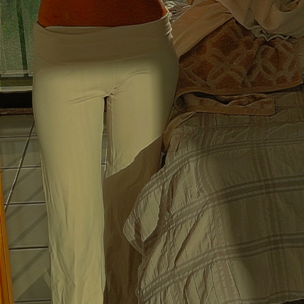 White yoga pants with a flare